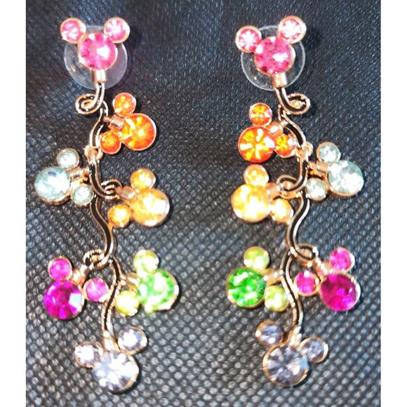 Disney Colorful Multi-Stone Dangle Earrings Mickey Mouse Design - Picture 4 of 7